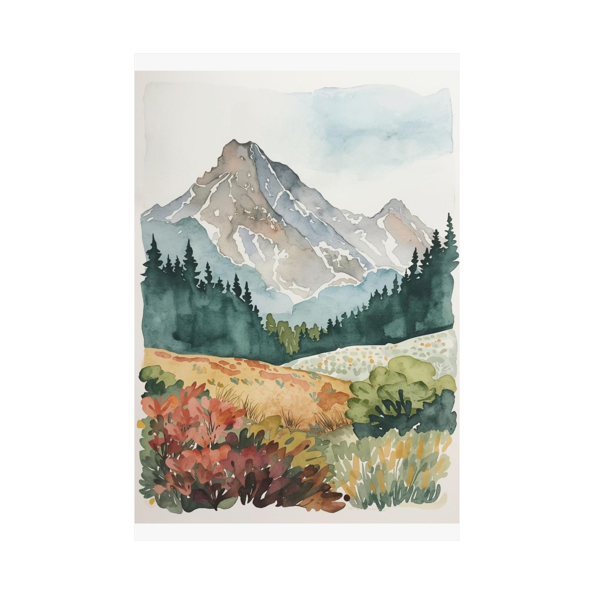 Watercolor Mountain Satin Poster Landscape Print Nature - Rosetta Creative Boutique